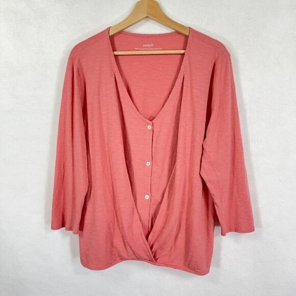 Pure Jill J. Jill Faux Wrap Blouse V-Neck Lightweight Pink Preppy Academia L - Picture 2 of 6